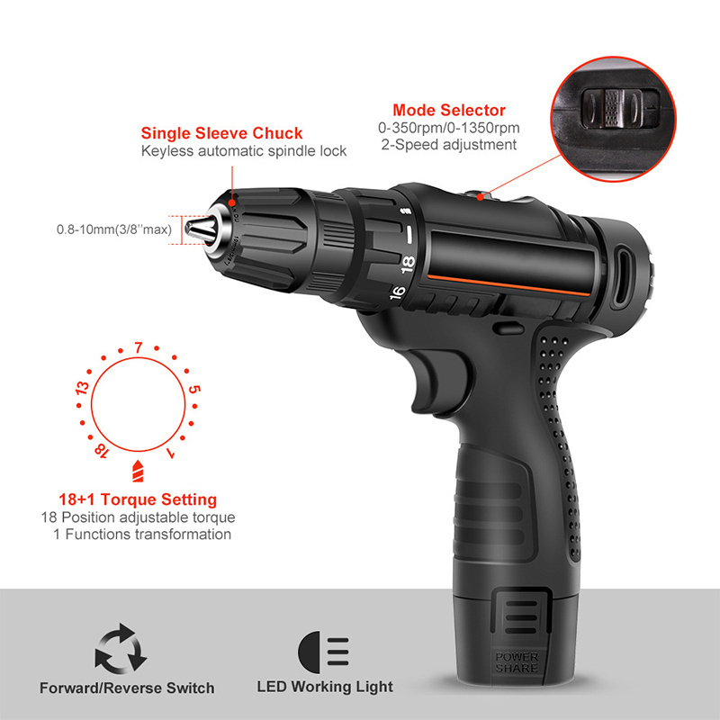 Wholesale Factory OEM 21V Mutilfuction Lithium Battery Electric Drill 20v Li-ion Battery Cordless Drill Odm Cordless Tools 10mm