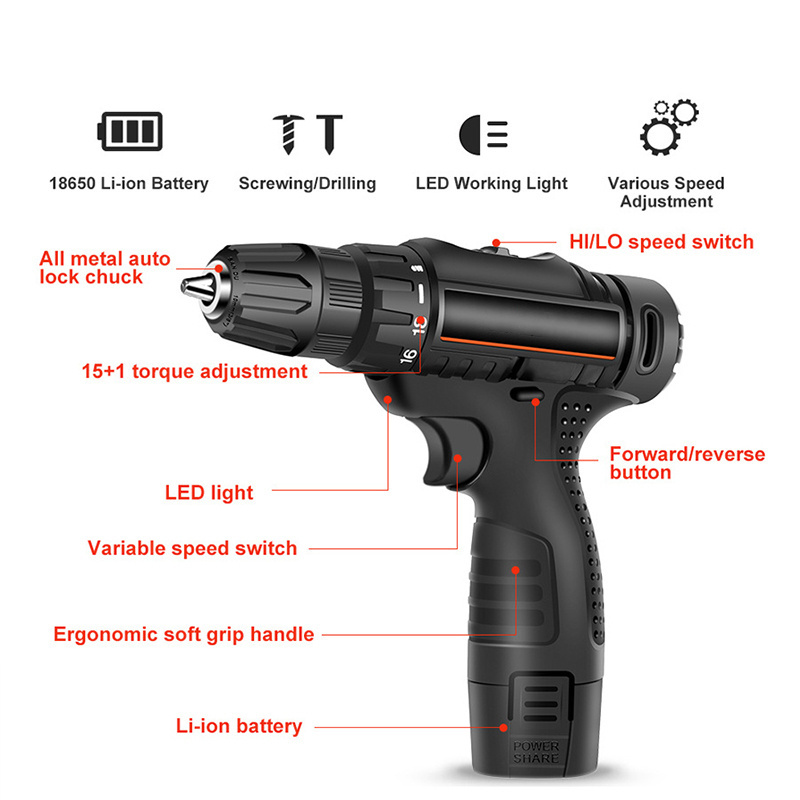 Wholesale Factory OEM 21V Mutilfuction Lithium Battery Electric Drill 20v Li-ion Battery Cordless Drill Odm Cordless Tools 10mm