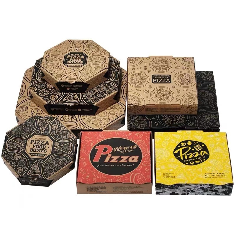 Various Sizes Custom Cheap Pizza Box With Logo Corrugated  Wholesale Box For Pizza black pizza box