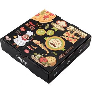 Various Sizes Custom Cheap Pizza Box With Logo Corrugated  Wholesale Box For Pizza black pizza box