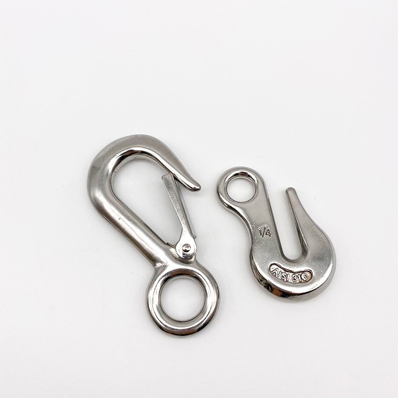 High Quality Stainless Steel 304/316 Large Eye Hook With Latch Safety Latch Crane Slip Hook