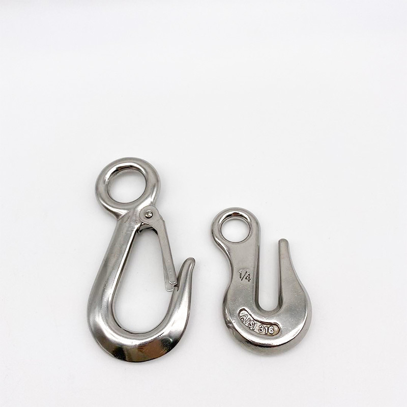 High Quality Stainless Steel 304/316 Large Eye Hook With Latch Safety Latch Crane Slip Hook