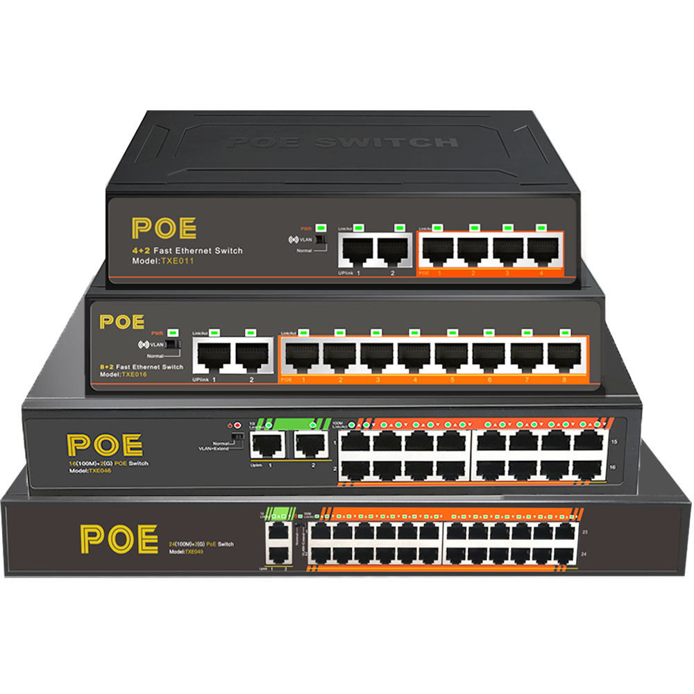 48V mini gigabit ethernet switch 10/100M PoE+2Port Uplink 4CH 8CH 16 port  gigabit poe switch 8CH