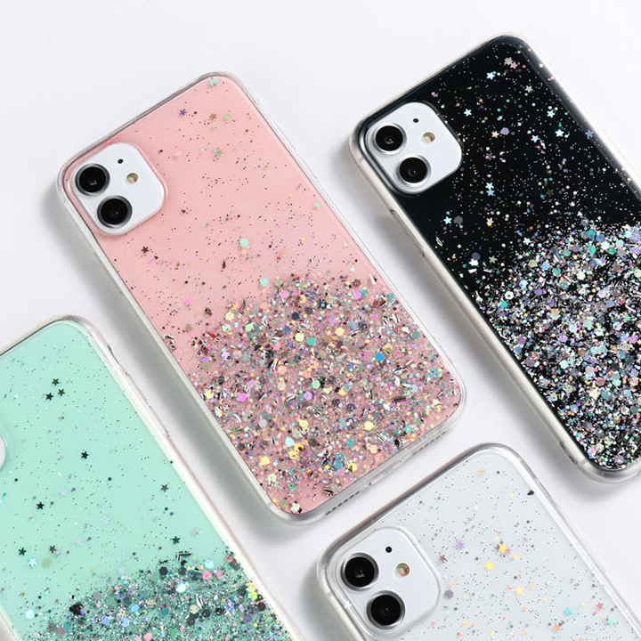 Sparkling Phone Case for iPhone X Xr Glitter Bling Bling Back Cover Gradient Star Glitter Case for iPhone 15 14 13 12 11 Pro Max