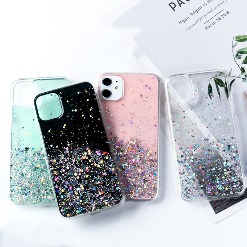 Sparkling Phone Case for iPhone X Xr Glitter Bling Bling Back Cover Gradient Star Glitter Case for iPhone 15 14 13 12 11 Pro Max