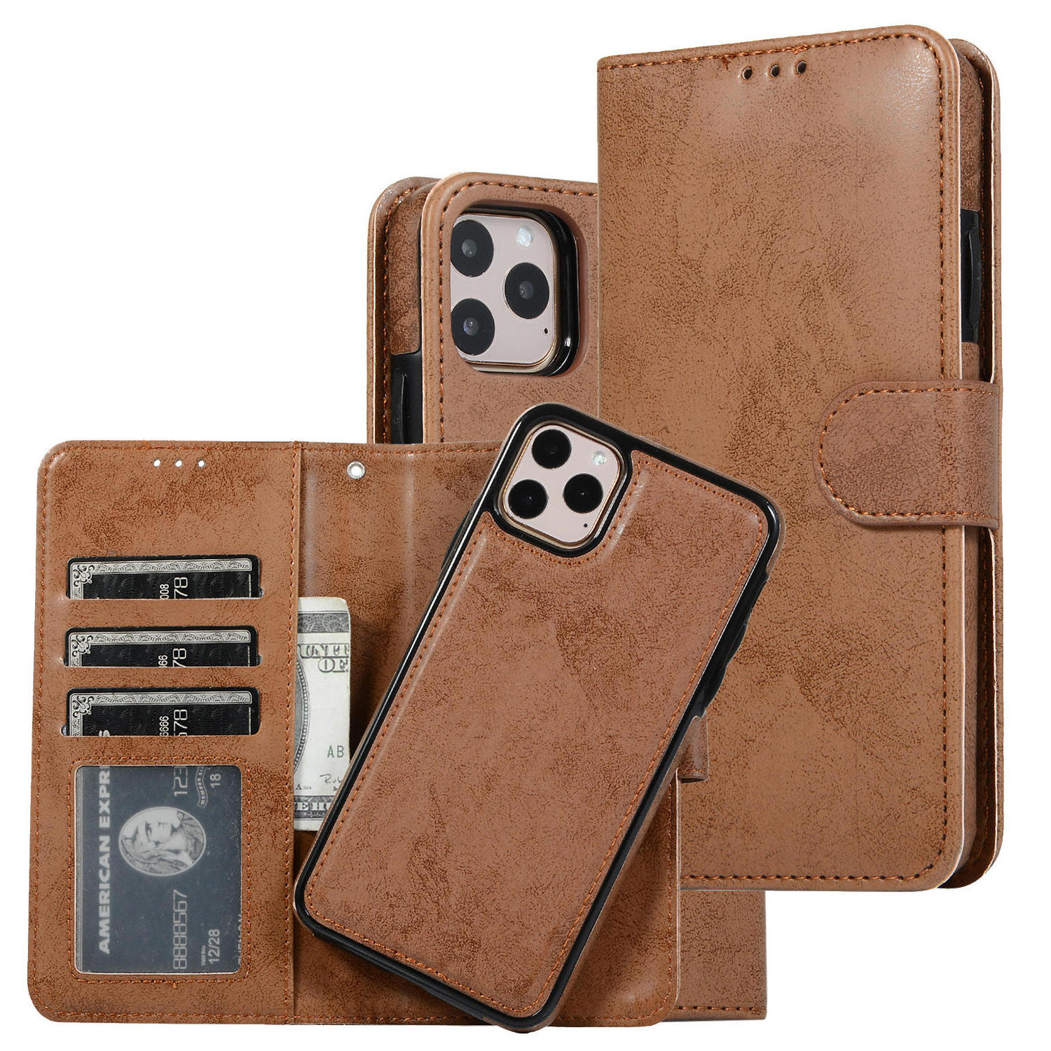 2 in 1 Detachable Magnetic Leather Case for iPhone 15 Magnetic Detachable Flip Wallet for iPhone 14 Pro Max Book Case Detachable