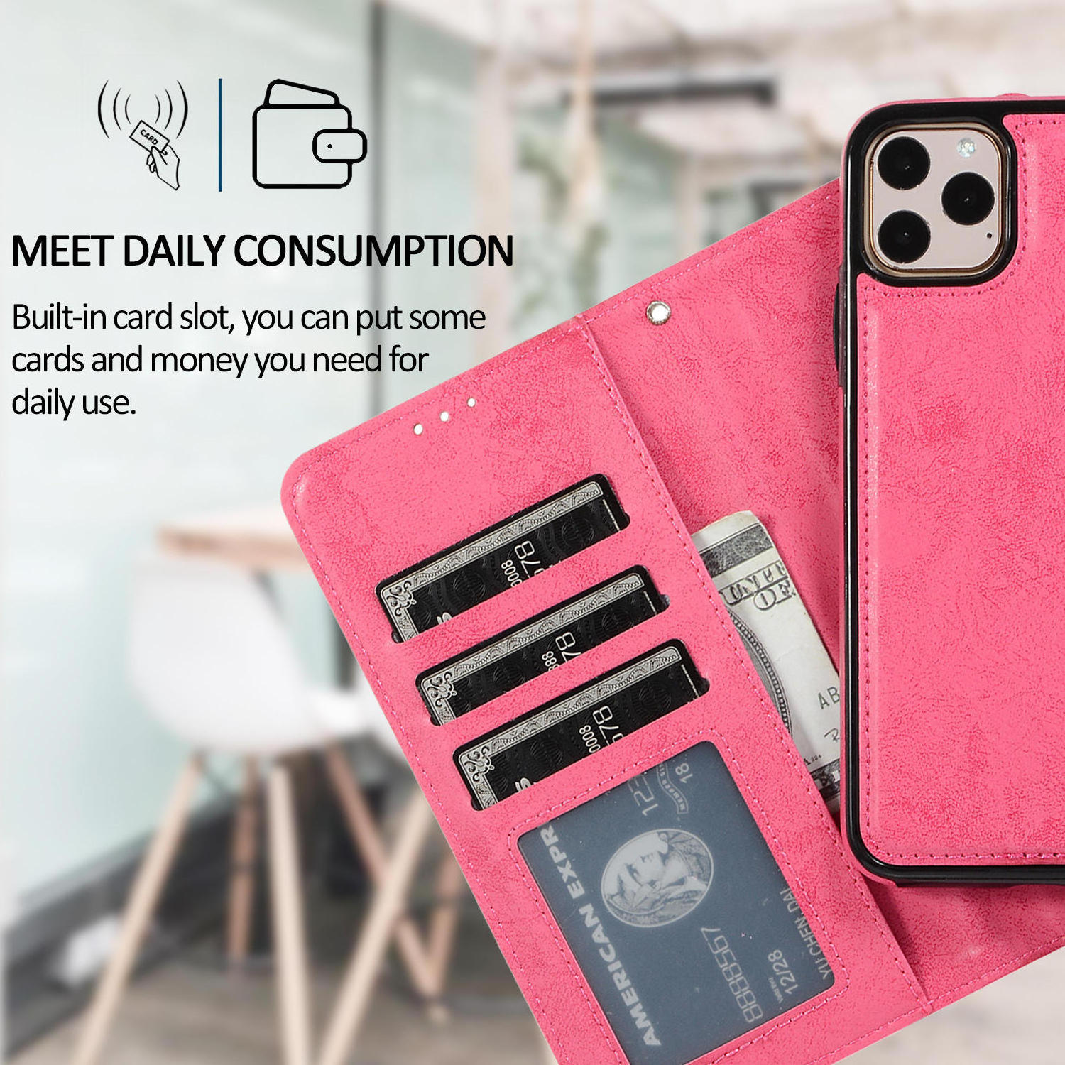 2 in 1 Detachable Magnetic Leather Case for iPhone 15 Magnetic Detachable Flip Wallet for iPhone 14 Pro Max Book Case Detachable