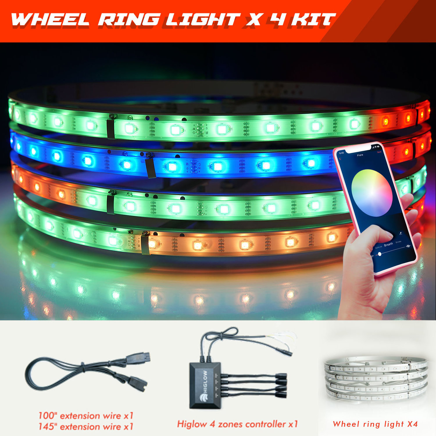 2021 Newest Golf Carts LED rim kit car off road light tyre rim LED for Truck well rim  light led light wheel