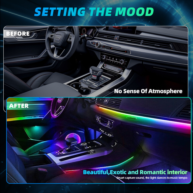 Universal 12V LEDs Bluetooth Music Ambient Lighting Car Lights Interior Acrylic Strip For Cars Flow Flashing Symphony Light