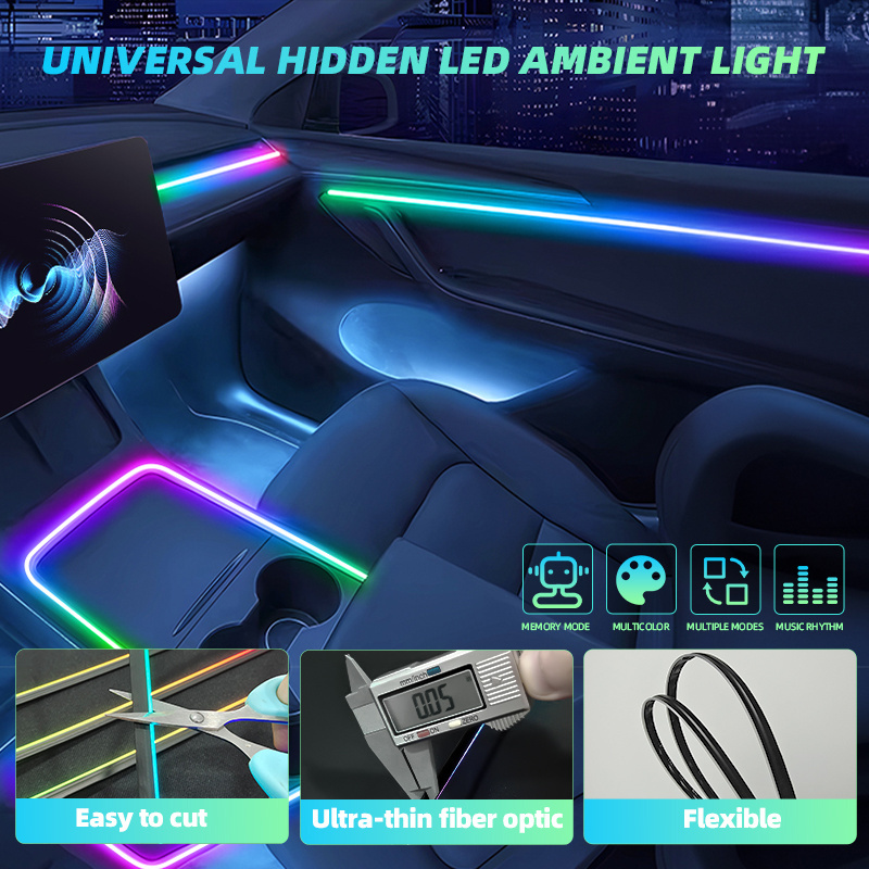 Universal 12V LEDs Bluetooth Music Ambient Lighting Car Lights Interior Acrylic Strip For Cars Flow Flashing Symphony Light