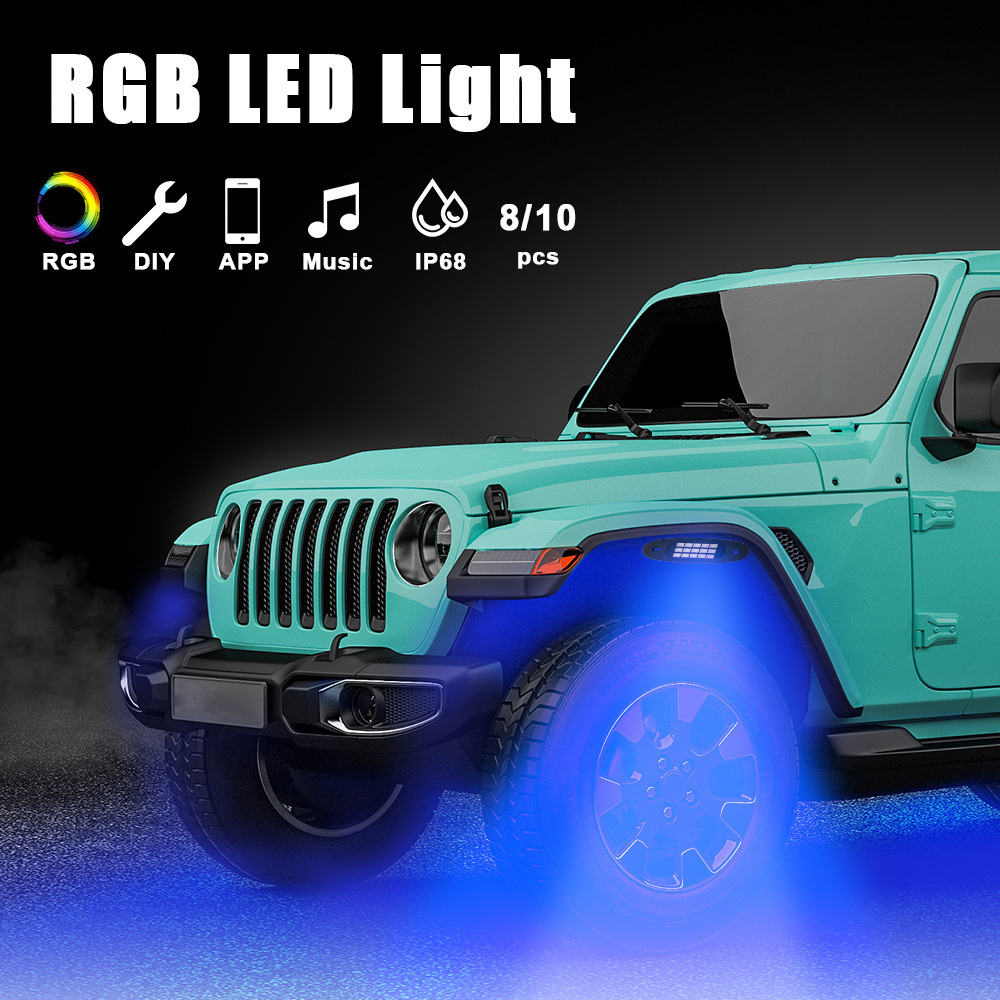 LEEPEE Multicolor RGB Rock Music Lights Car Accessories  App Control 8/10 Pods LED Underbody Neon Atmosphere Lamps