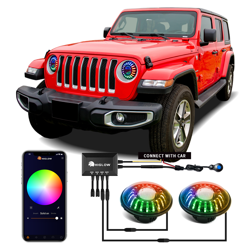 Free shipping 20% OFF Car lights Hi/Lo Beam with Halo Ring Angel Eyes for jeep jk headlights 7 inch led headlights