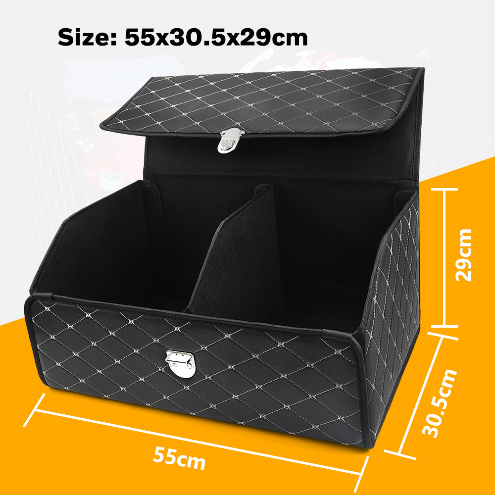 QEEPEI Custom Logo Pu Leather Small Large Auto Foldable Box Car Trunk Storage Boot Car Organizer for Trunk with Shackle Handle