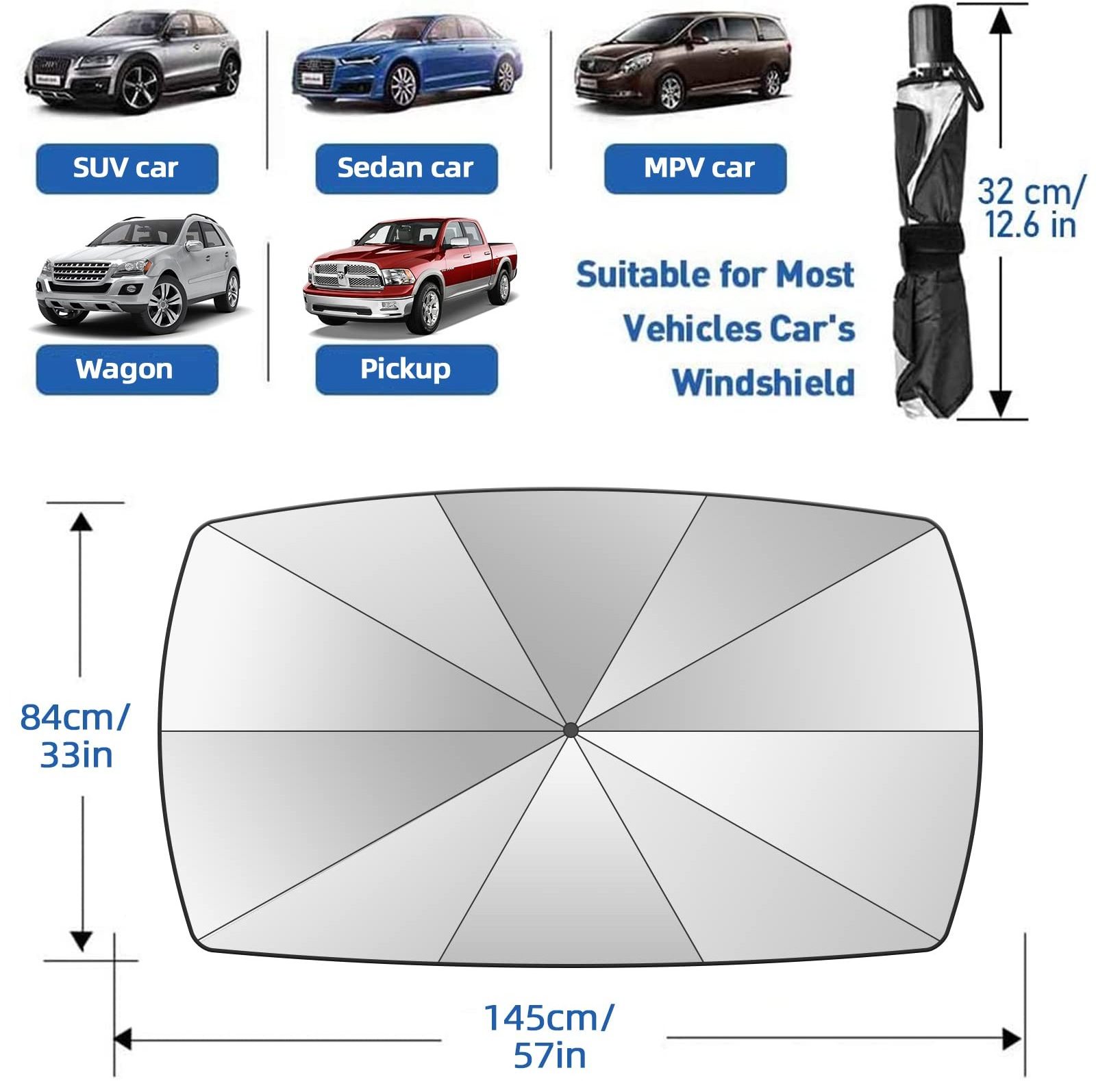 Custom Car Windshield Sun Shade Umbrella - Foldable Car Umbrella Sunshade Cover UV Block Car Front Window