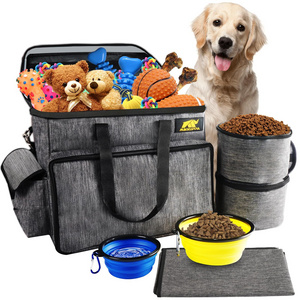 5 Pieces RTS-QSP216 Dog Car Travel Bag - Pet Travel Bag for Dog Supplies Dog Travel Kit with 2 Food Containers