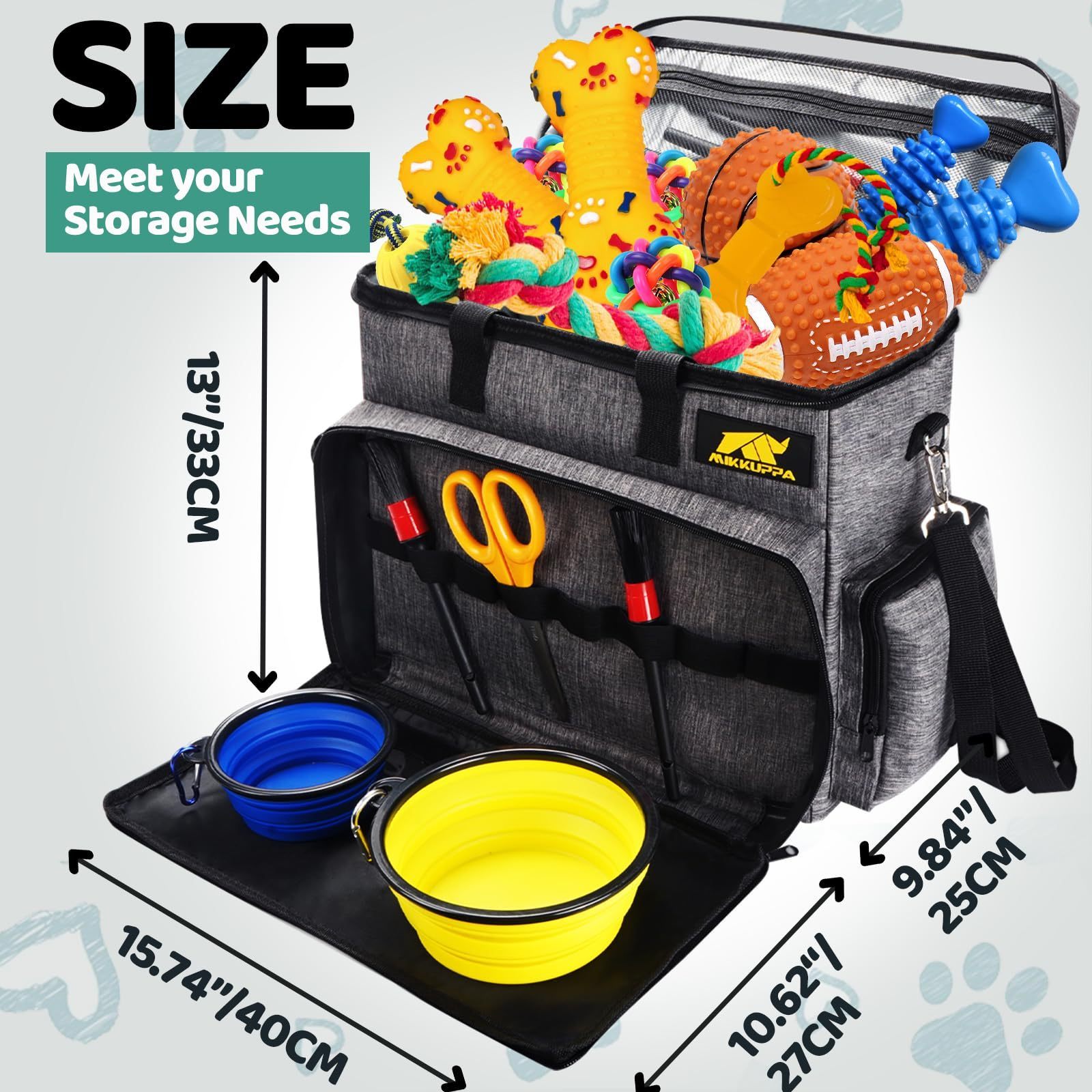 5 Pieces RTS-QSP216 Dog Car Travel Bag - Pet Travel Bag for Dog Supplies Dog Travel Kit with 2 Food Containers