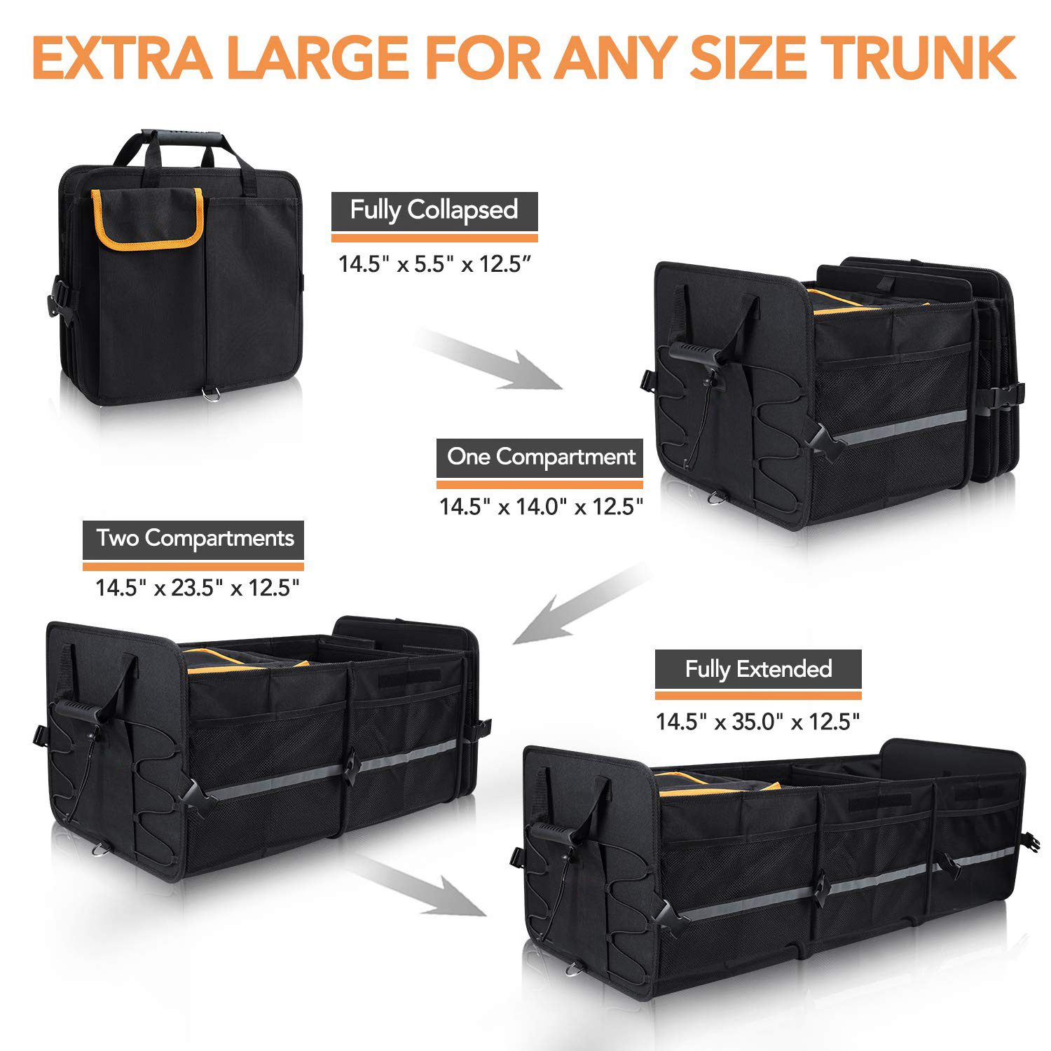 QEEPEI Custom High Quality Foldable Luxury Multifunction Portable Large Capacity Storage Car Trunk Organizer with Cooler Bag