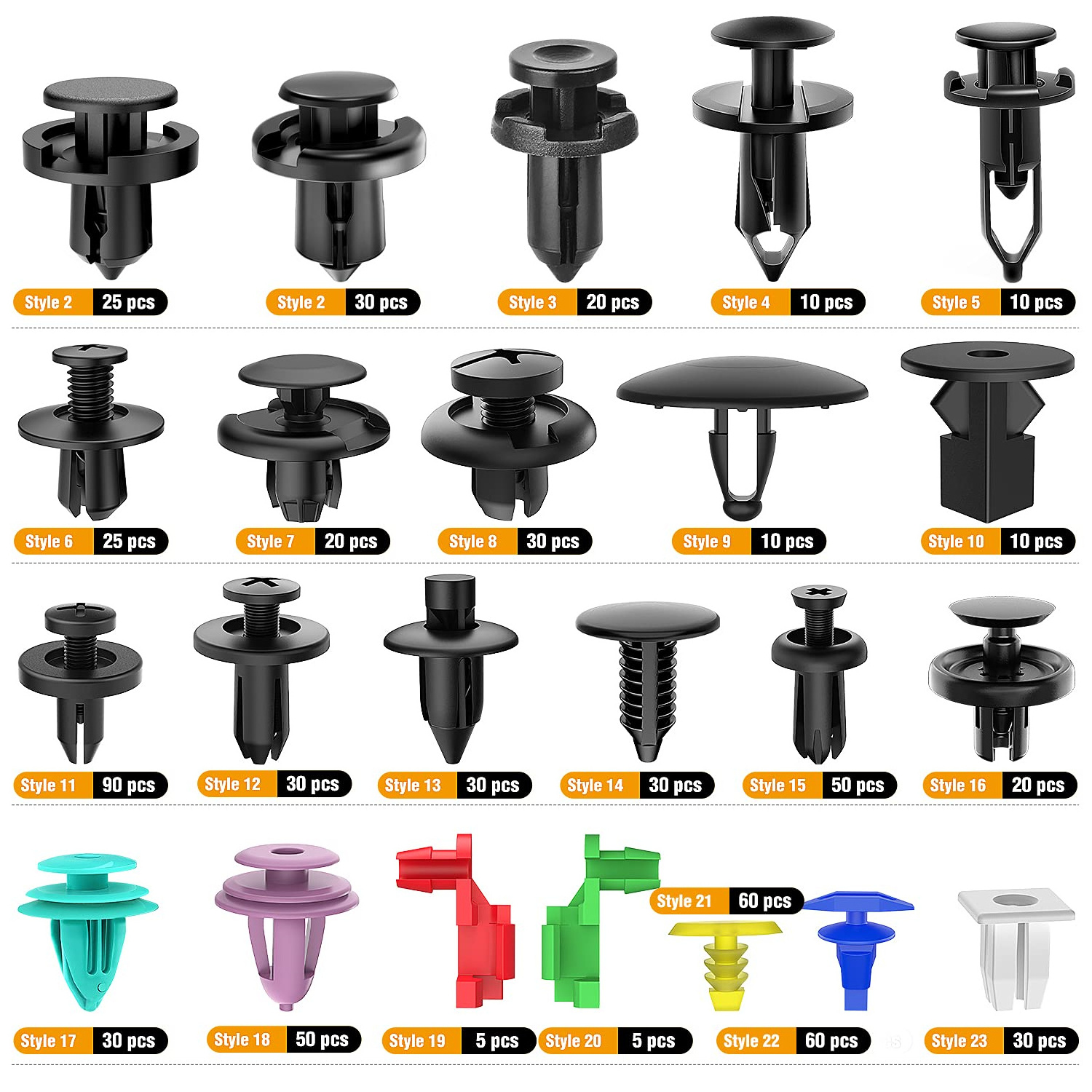 725PCS/box 23 kinds Car Plastic Fastener Clips Set Mixed Auto Body Push Retainer Pin Rivet Bumper Door Trim Panel Fastener Clip