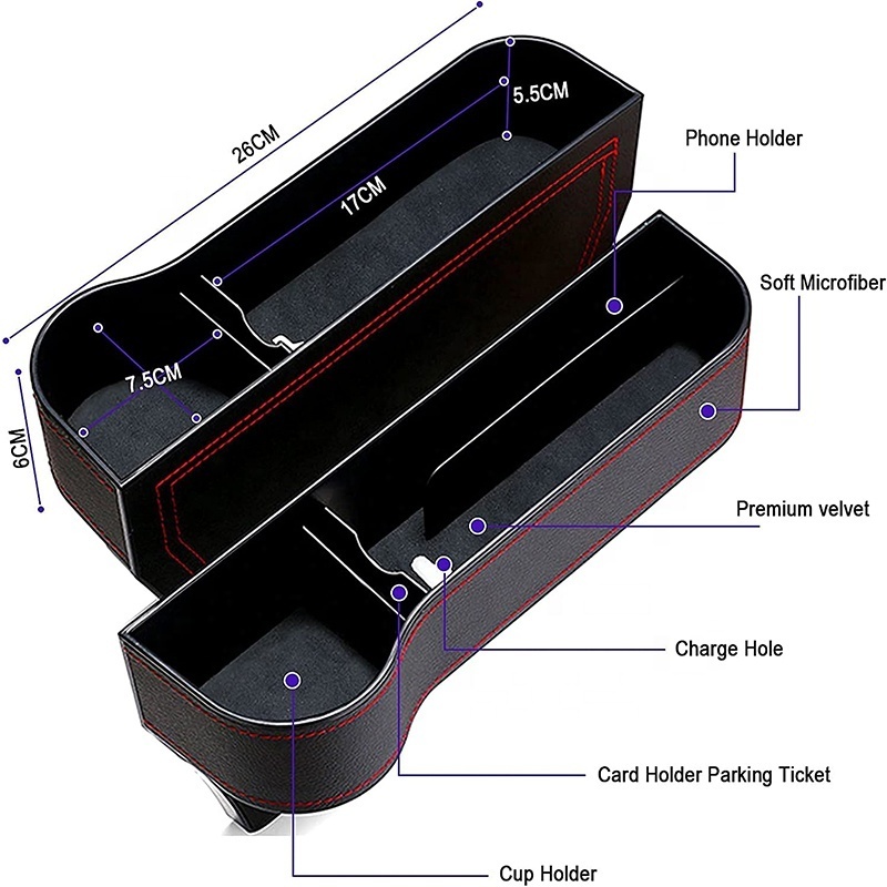 2 Sides Multifunction Universal PU Leather Auto Console with Cup Holder Car Seat Organizer and Storage Box Car Seat Gap Filler