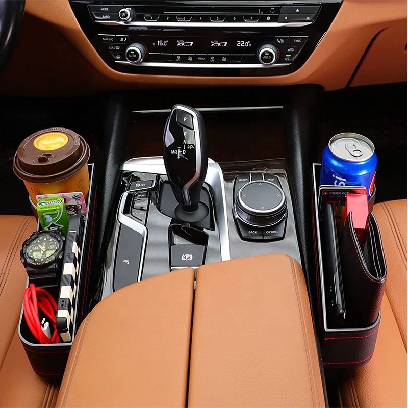 2 Sides Multifunction Universal PU Leather Auto Console with Cup Holder Car Seat Organizer and Storage Box Car Seat Gap Filler