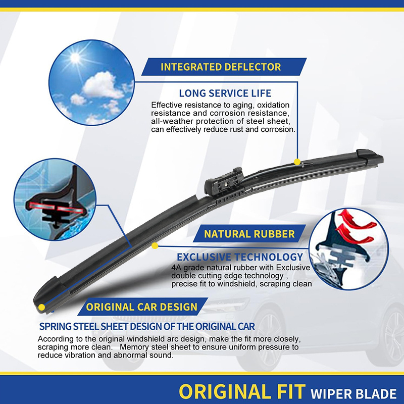 Wholesale Car Auto Parts Intelligent Water Spraying Silicone Rubber Frameless Soft Glass Window Cleaning Wiper Blades For Tesla