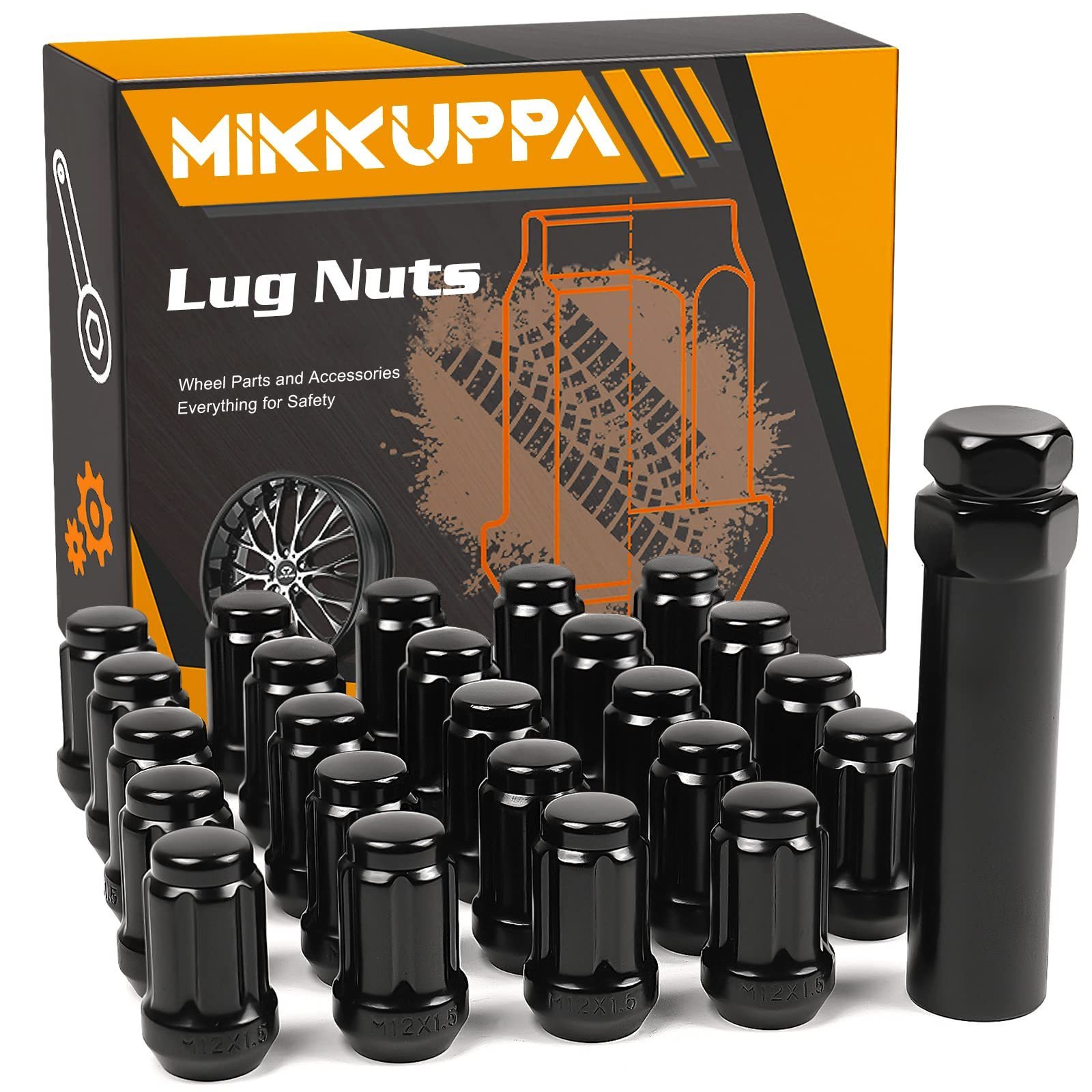 MIKKUPPA 24pcs M12x1.5 Lug Nuts - Replacement for Toyota 4Runner, Aftermarket Wheel - Black Closed End Lug Nuts with Socket