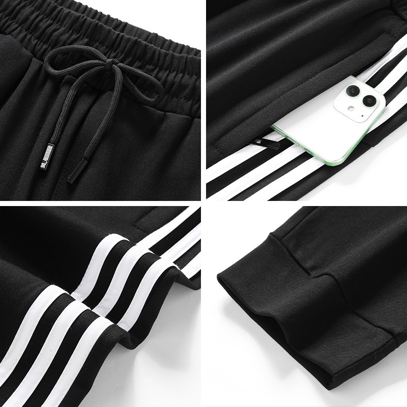 Spring and Autumn Thin Black White Stripes Unisex Customized Sports Training Suits