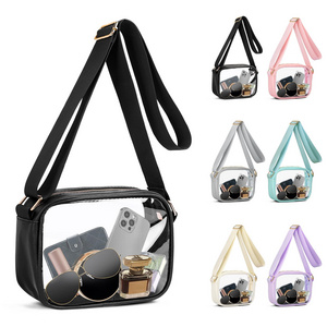 DICHOS Crossbody Bag Fashion Waterproof Transparent Customization Clear PVC Sling Messenger Bag with Adjustable Strap