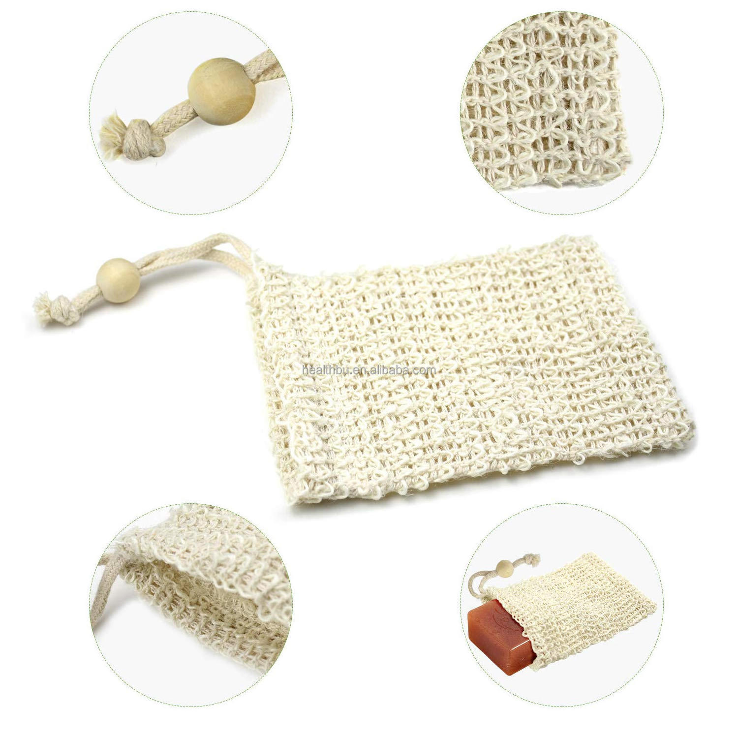 Dichos Eco Friendly Natural Cotton Sisal Soap Saver Bag Hemp Biodegradable Loofah Soap Mesh Net Bag