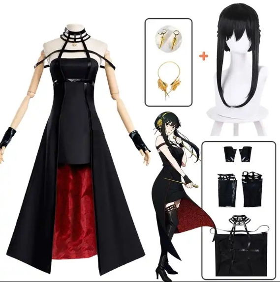 Anime Spy X Family Yor Forger Cosplay Costume Wig Dress Suit Black Red Skirt Set Yor Briar Earring Long Hair Women Clothes Party