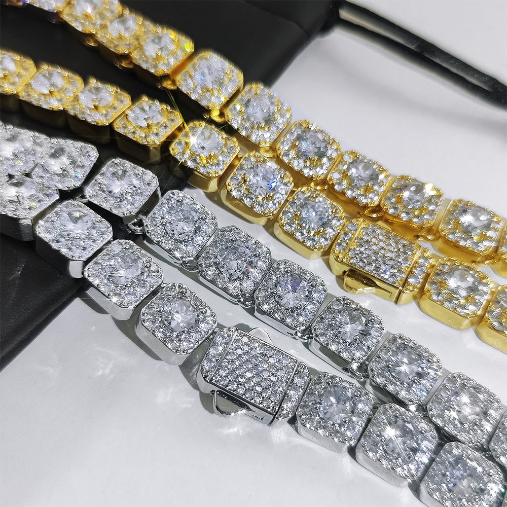 Men's Bling 10mm Icy Hip Hop Chain VVS Clarity CZ Diamonds Iced Out Clustered Tennis Necklace Chain