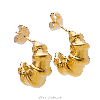 Trendy 18k Gold-Plated Hoop 316l Stainless Steel Studs Earrings Twisted Round Croissant Earrings