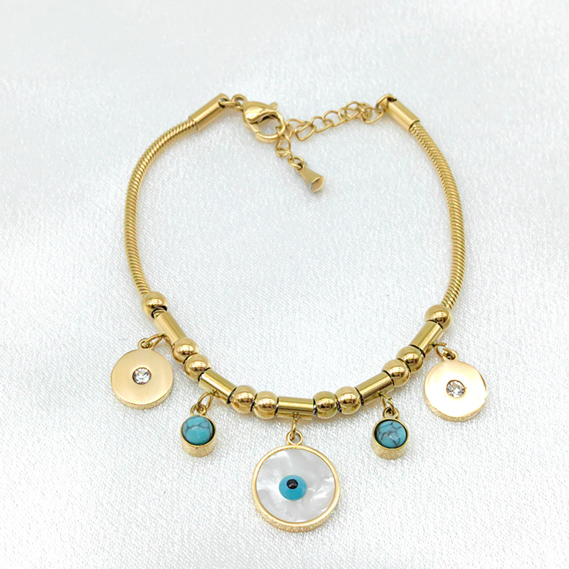 Wholesale Women 2022 Boho Bracelet Fine Jewelry Gold Plated Stainless Steel Charms Enamel Evil Eye Bracelet