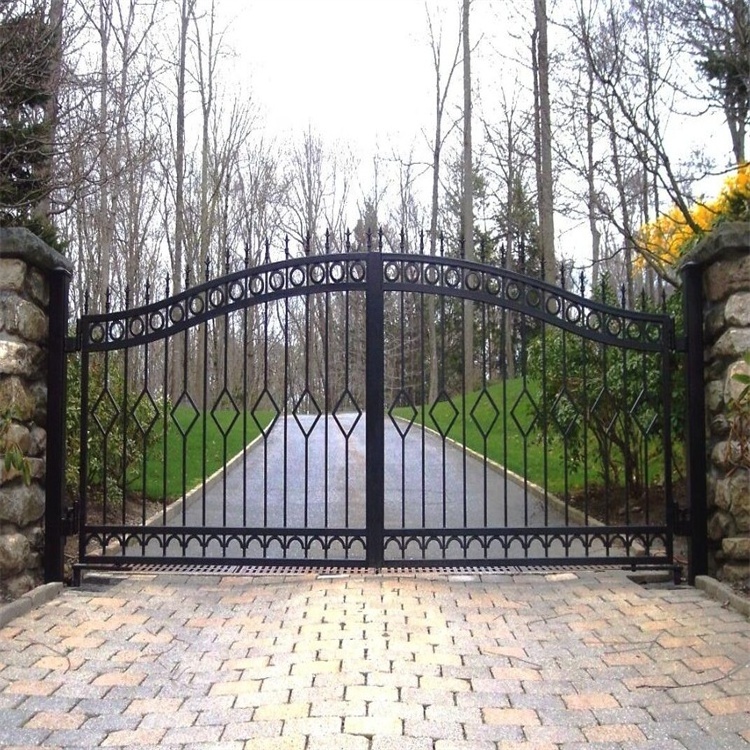 Metal fence gate with safety lock in home and garden