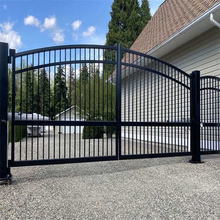 Metal fence gate with safety lock in home and garden