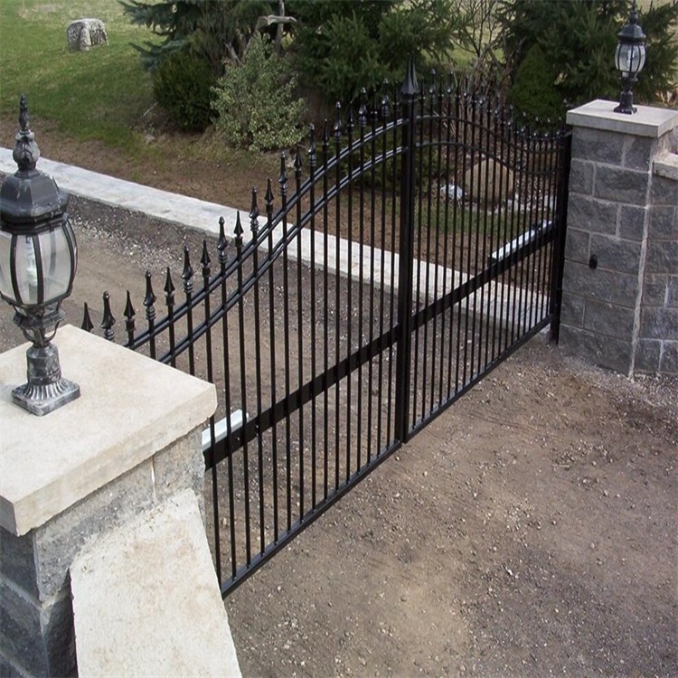 Metal fence gate with safety lock in home and garden