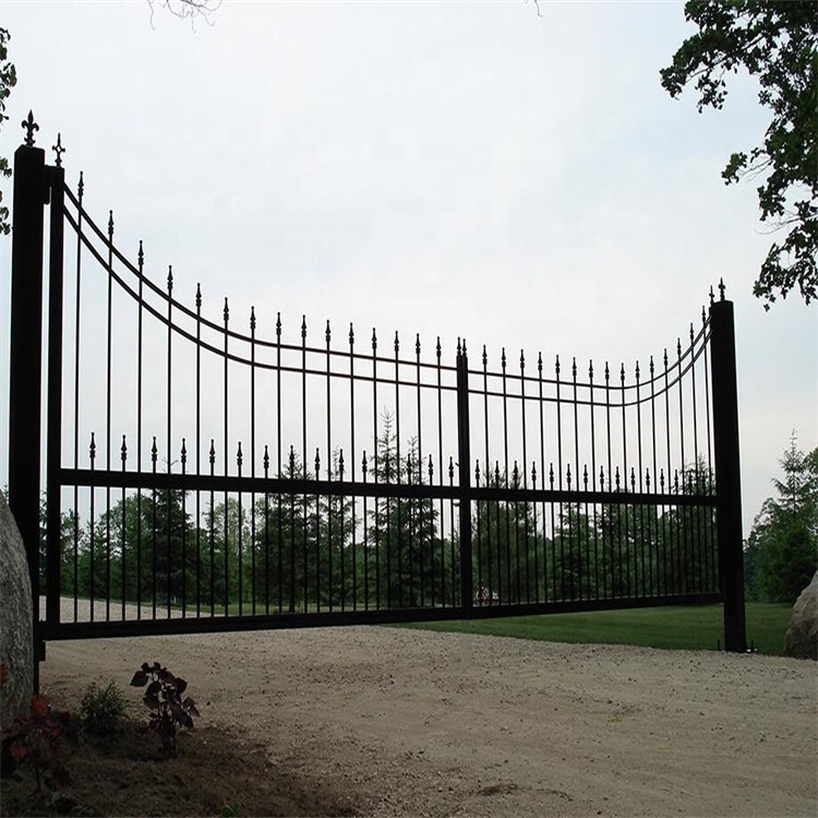 Metal fence gate with safety lock in home and garden