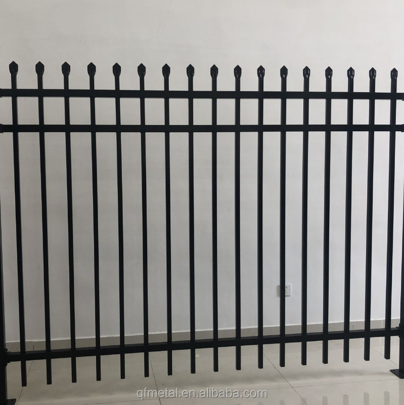 wide range of colors fence  pickets straight across the top extending above the top rail Galvanized steel fence