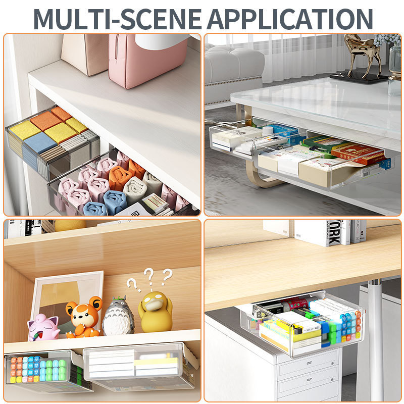 063-A35 Transparent PET Drawer Under Desktop Drawer office Slide Out Desk Organizer Box Hidden Desktop Organizer living room