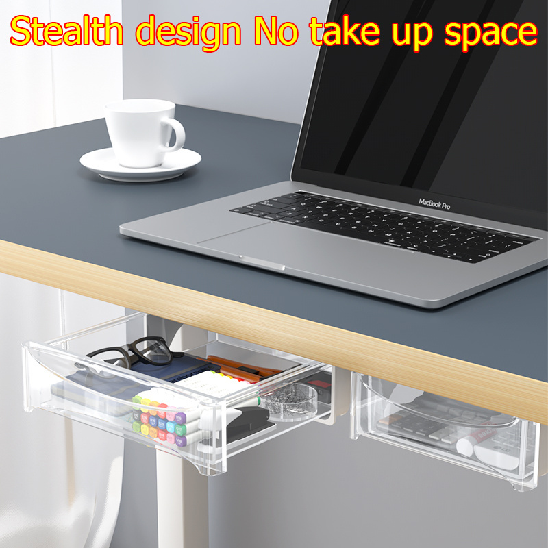 Hidden Self Adhesive Drawer Office Organizer Desk Accessories Under Desk Plastic Storage Box Drawer