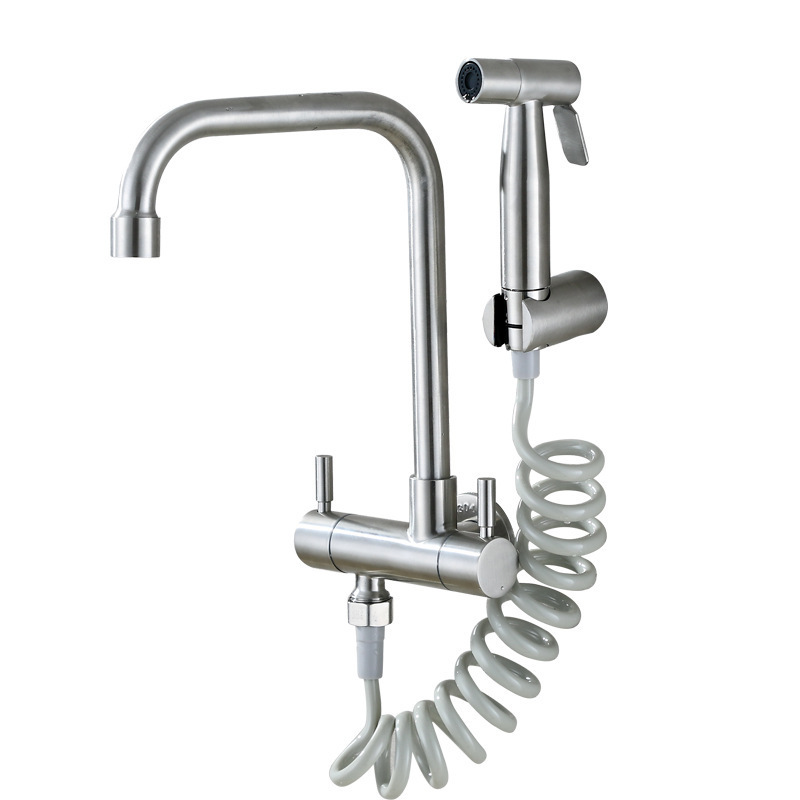 Wall Mounted Modern Design BasinFaucet Cold Water Only Bidet Faucet Stainless Steel Sink Faucet With Bidet Sprayer