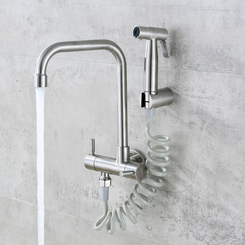 Wall Mounted Modern Design BasinFaucet Cold Water Only Bidet Faucet Stainless Steel Sink Faucet With Bidet Sprayer