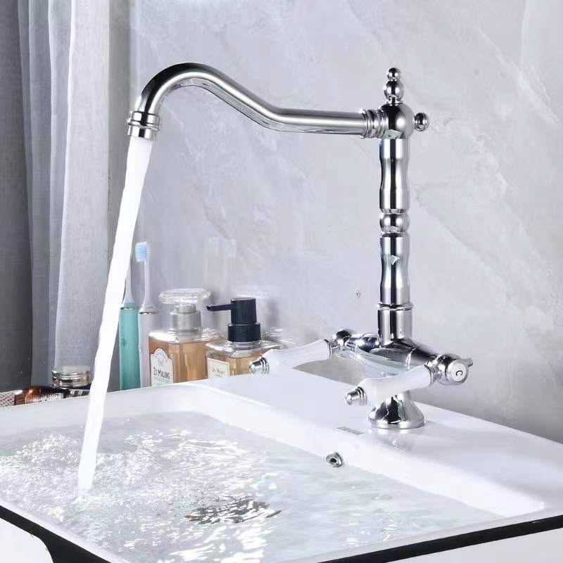 Luxury deck mounted double handle basin faucet antique brushed gold Bathroom Brass Basin faucet