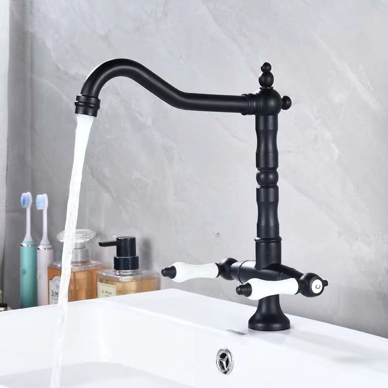 Luxury deck mounted double handle basin faucet antique brushed gold Bathroom Brass Basin faucet