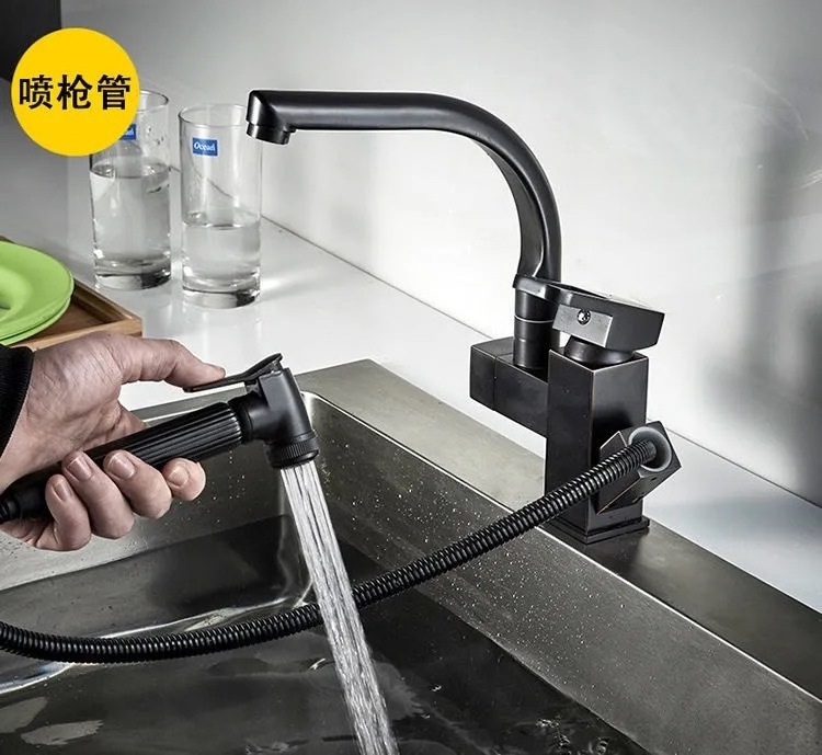 Hot Selling Kitchen Spring Faucets 3 Function Sprayer Cheap Kitchen Taps Black Tap With Pull Down Faucet Stainless Steel