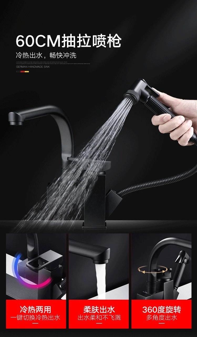 Hot Selling Kitchen Spring Faucets 3 Function Sprayer Cheap Kitchen Taps Black Tap With Pull Down Faucet Stainless Steel