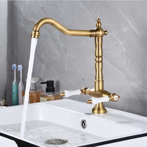 Luxury deck mounted double handle basin faucet antique brushed gold Bathroom Brass Basin faucet