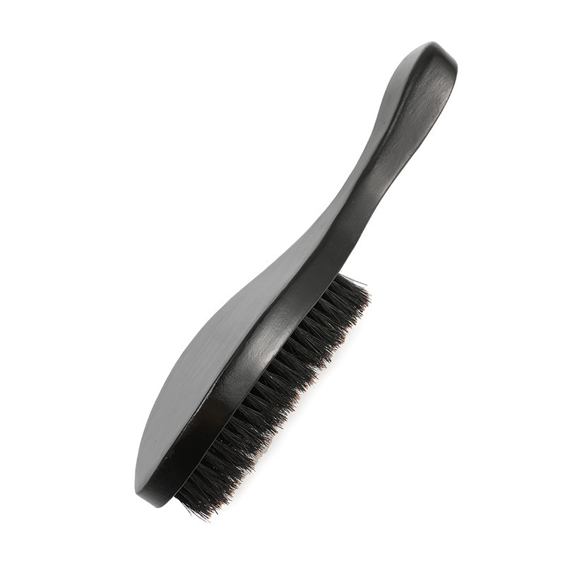 Factory Supply Black Long Handle Curve Wave Brush Black Bristles hairbrush 360 Curved  Wave Brush