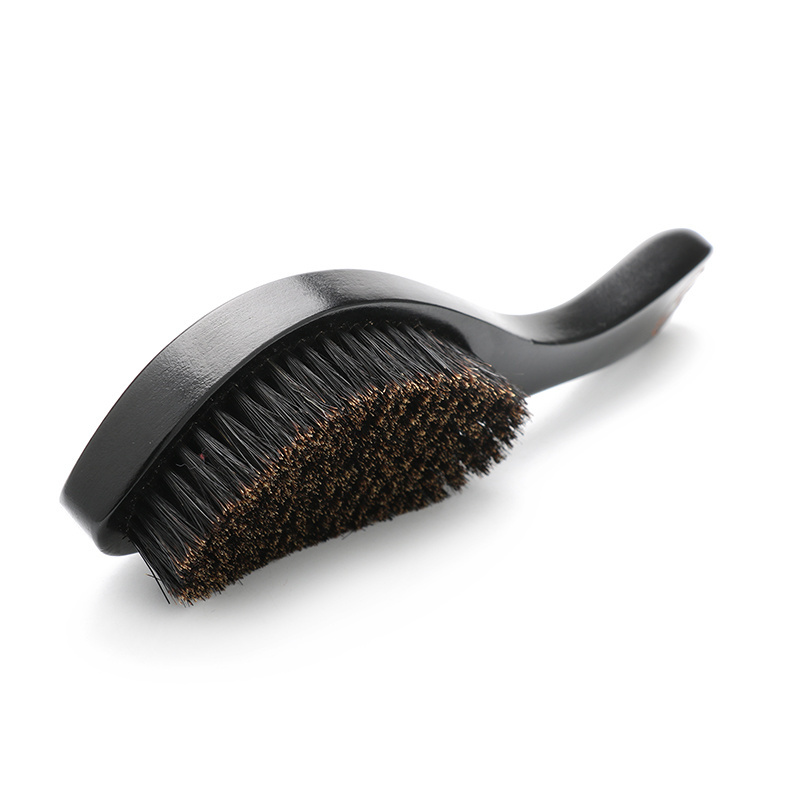 Factory Supply Black Long Handle Curve Wave Brush Black Bristles hairbrush 360 Curved  Wave Brush