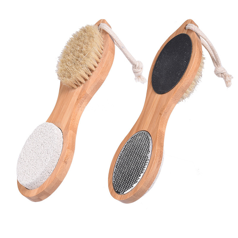 Hot selling bamboo feet brush feet dead skin stone 4 in 1 foot brush Multi function Foot rasp Foot File custom feet scrubber